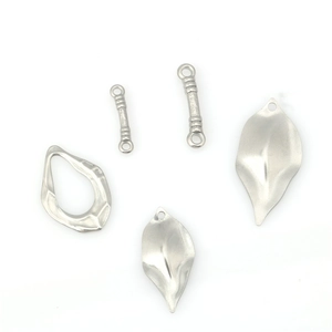 Matte silver irregular leaf pendants and geometric rings for DIY punk jewelry making