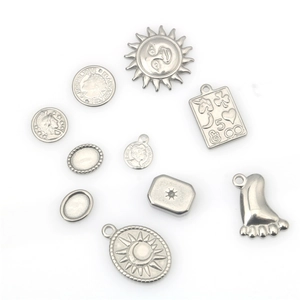 Stainless steel DIY pendant set with sun face, coin and retro charms for jewelry making