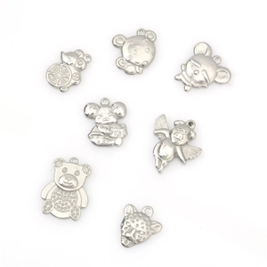 Lot de 7 pendentifs animaux en acier inoxydable argenté avec souris porc et léopard pour DIY