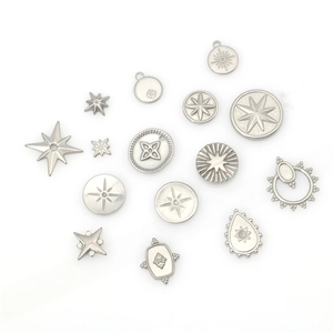 Various stainless steel celestial pendants with star and cross engravings for DIY jewelry