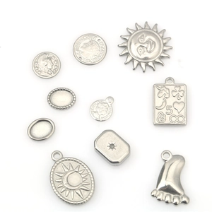 Assorted silver stainless steel sun and coin pendants for DIY jewelry making