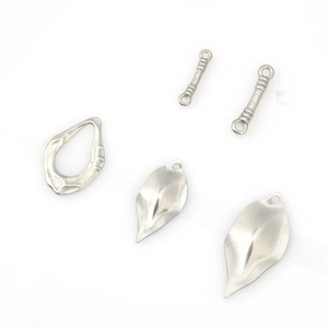 Set of matte silver stainless steel irregular leaf pendants for DIY punk jewelry design
