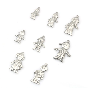 Silver stainless steel cartoon boy and girl charms for DIY punk and hip-hop jewelry making