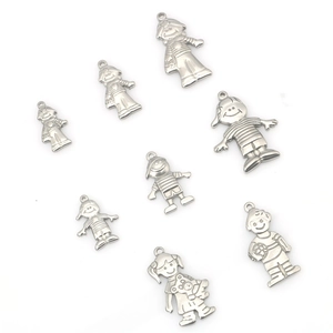 Set of 8 stainless steel cartoon boy and girl pendants for DIY jewelry making