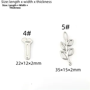 Size specifications for wrench and leaf stainless steel pendants with exact dimensions