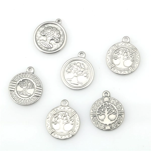Colgantes Circulares de Árbol de la Vida de Acero Inoxidable para DIY Joyería Colgantes de Metal Plateado Estilo Punk