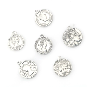 Set of six silver stainless steel Queen Elizabeth coin pendants for jewelry making