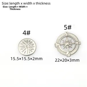 Tabella taglie dettagliata dei ciondoli a stella in acciaio con dimensioni e design