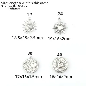 Tableau des tailles pour pendentifs soleil et lune en acier inoxydable pour bijoux