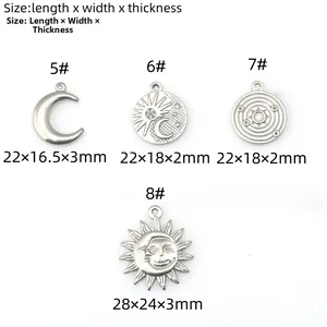 Guide des tailles pour pendentifs célestes en acier avec motifs lune, soleil et étoiles