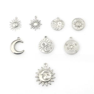 Pendentifs hip hop en acier inoxydable motifs soleil, lune et étoiles pour bijoux DIY