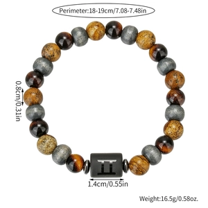 Pulsera Géminis con piedras naturales y ojo de tigre sobre fondo blanco sólido