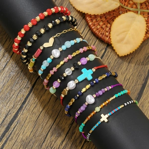Conjunto de pulseras de la amistad bohemias con perlas de cristal y dije corazón
