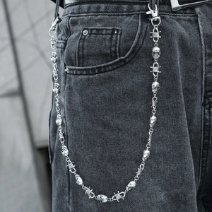 Punk Skull Barbed Wire Jeans Chain For Men Zinc Alloy Hip Hop Gothic Layered Waist Chain Streetwear Fashion Accessories
