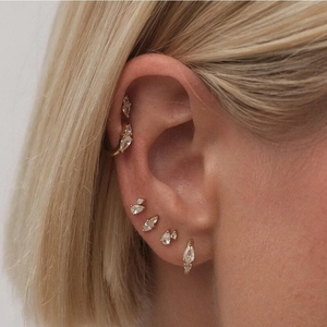 Vergoldete Wassertropfen Zirkon Ohrstecker und Ear Cuff Set für moderne Damen