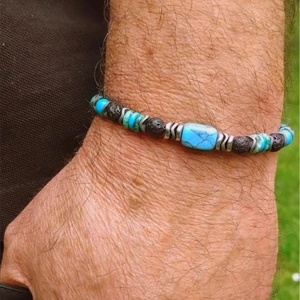 Vintage Natuurlijke Lavasteen Turkoois Houten Kralen Armband Voor Heren Dames Etnisch Boheems Handgemaakte Verstelbare Sieraden