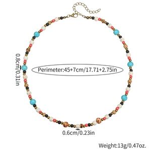 Collier bohème fait main en perles de coco et pierres colorées pour hommes et femmes