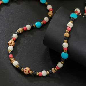 Collier bohème pour hommes en noix de coco avec perles de turquoise et marbre