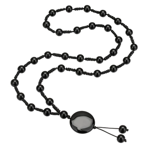 Gothische Halskette aus schwarzen Onyxperlen mit rundem Quastenanhänger und Webseil