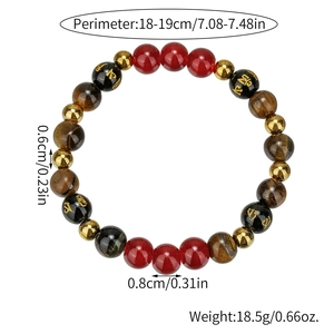 Details zu Tigerauge- und Achat-Armband mit Mantra-Perlen und genauen Abmessungen