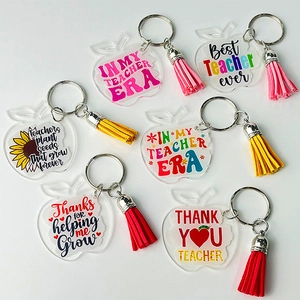 Acrylic Apple Shaped Keychain With Colorful Tassel For Teacher Appreciation Era Sunflower Pattern Thank You Gift Jewelry
