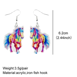 Détails de taille des boucles d'oreilles cheval en acrylique avec crochets argentés