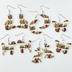 Vintage Acrylic Library Bookshelf Drop Earrings Transparent Animal Cat Moon Butterfly Earrings For School Library Women Jewelry