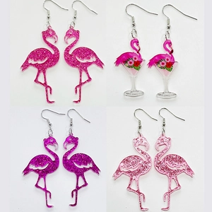 Creative Flamingo Acrylic Drop Earrings For Women Summer Tropical Party Cocktail Glass Glitter Heart Jewelry