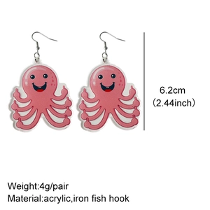 Détail des boucles d'oreilles pieuvre rose en acrylique de 6,2 cm au design rigolo