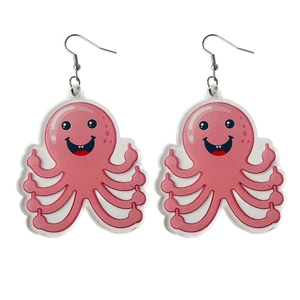 Boucles d'oreilles pieuvre rose en acrylique avec geste du doigt et crochets