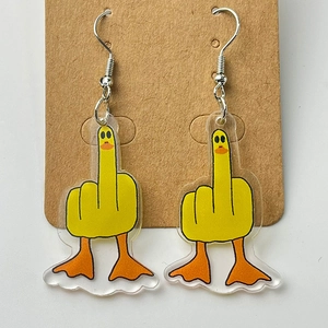 Boucles d'oreilles canard doigt d'honneur en acrylique jaune sur carte support