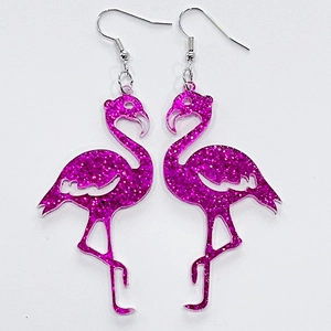 Pink glitter flamingo dangle earrings for summer parties and birthday cocktail events