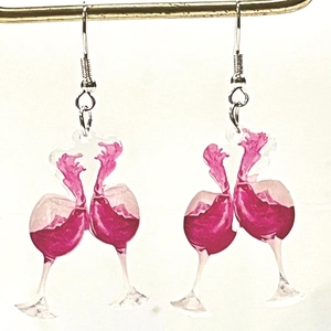 Pendientes creativos de acrílico con brindis de vino tinto y ganchos de plata para fiestas