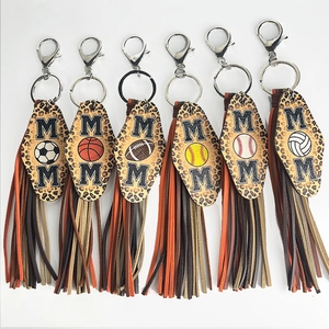Sport Mama Leopardenmuster Kunstleder Quaste Schlüsselanhänger Mom Bedruckt Fußball Baseball Rugby Basketball Anhänger Tasche Charm Geschenk