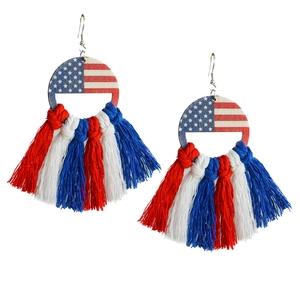 Boucles d'oreilles bohèmes avec drapeau américain et glands pour le jour de l'indépendance