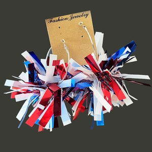 Boucles d'oreilles créoles à franges brillantes rouge blanc bleu pour la fête nationale
