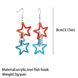 Red silver blue sequin star drop earrings made of acrylic with 8cm length detail