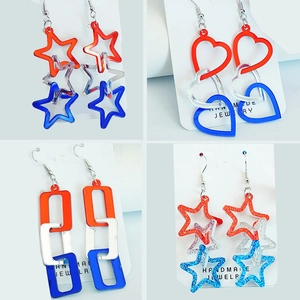 Independence Day Patriotic Acrylic Earrings Red White Blue Star Heart Rectangle Drop Earrings Handmade Jewelry For Women