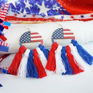 Boucles d'oreilles bohèmes drapeau américain avec franges rouge blanc bleu patriotique