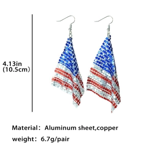 Detailed view of American flag earrings made of aluminum mesh and copper weighing 6.7g