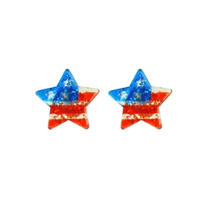 American flag star earrings with red white and blue glitter in glossy resin