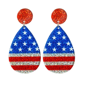 Glittering teardrop earrings with American flag stars and stripes for patriotic parties
