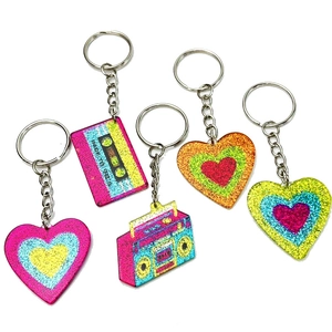 Retro Y2K Acrylic Glitter Keychain Back To 90s Cassette Radio Heart Shape Bag Pendant For Women Girls Daily Accessory