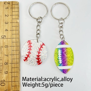 Détails de porte-clés baseball et rugby pailletés avec échelle de mesure