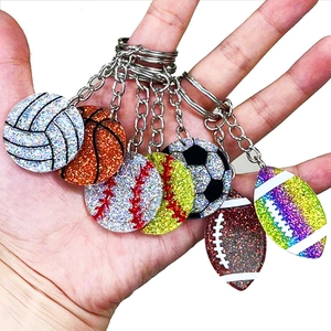 Porte-clés Ballon de Sport en Acrylique Pailleté Basketball Football Rugby Baseball Volleyball Bijou de Sac Cadeau