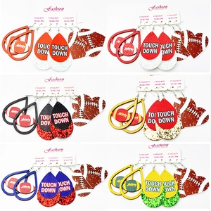 Juego de Pendientes de Rugby Fútbol para Mujer Cuero Sintético Madera Aleación Pendientes Colgantes Set Corazón Gota Joyería Deportiva