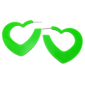 Boucles d'oreilles créoles C en forme de cœur vert fluo au design rétro épuré