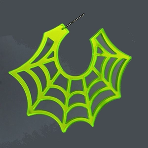 Neon green spider web hoop earrings for Halloween with lightweight acrylic design