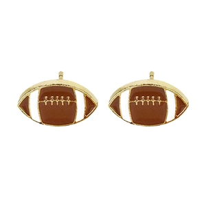 Golden stud earrings featuring brown enamel American football design for Thanksgiving