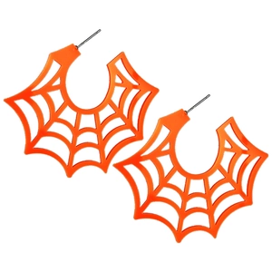 Neon orange spider web hoop earrings for Halloween in lightweight acrylic punk style